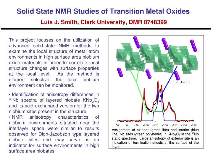 solid state nmr studies of transition metal oxides luis j smith clark university dmr 0748399