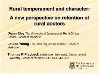 Rural temperament and character: A new perspective on retention of rural doctors