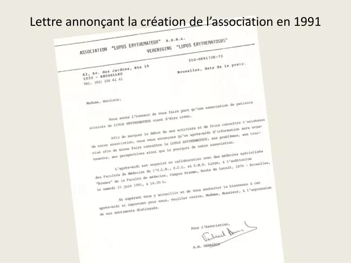 lettre annon ant la cr ation de l association en 1991