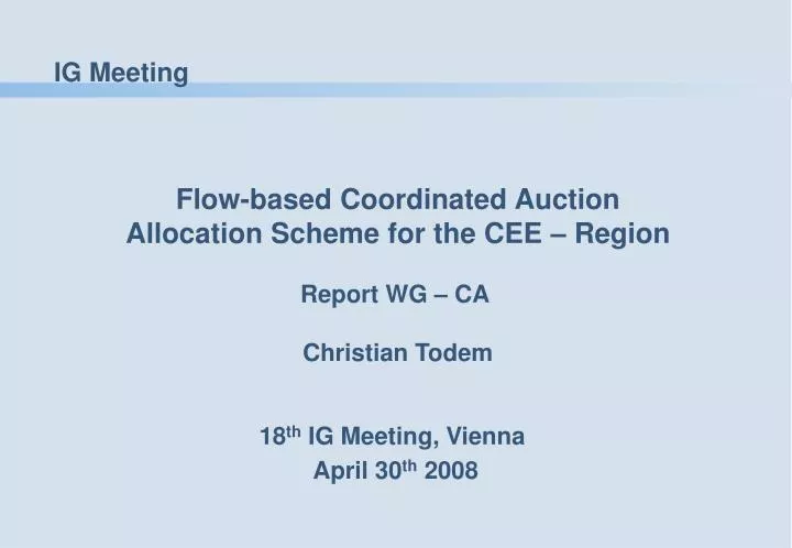 flow based coordinated auction allocation scheme for the cee region report wg ca christian todem