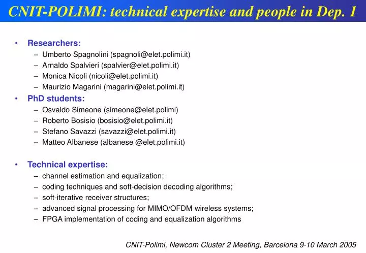 cnit polimi technical expertise and people in dep 1