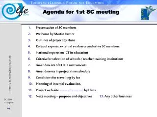 Agenda for 1st SC meeting