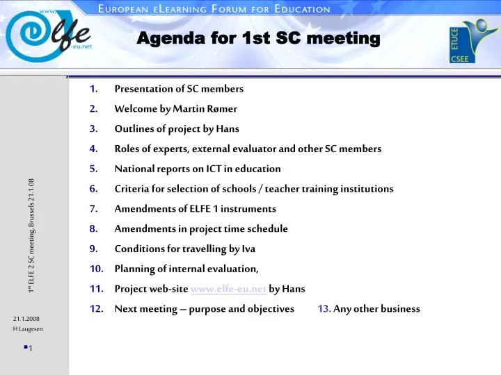 agenda for 1st sc meeting