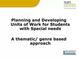 Planning and Developing Units of Work for Students with Special needs