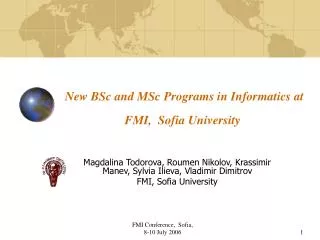 New BSc and MSc Programs in Informatics at FMI, Sofia University