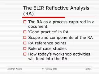 The ELIR Reflective Analysis (RA)