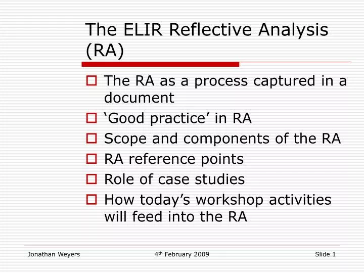 the elir reflective analysis ra