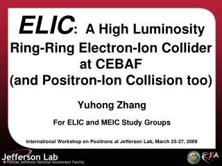 Yuhong Zhang For ELIC and MEIC Study Groups