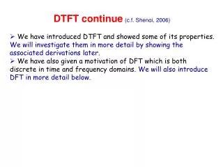 DTFT continue (c.f. Shenoi, 2006)
