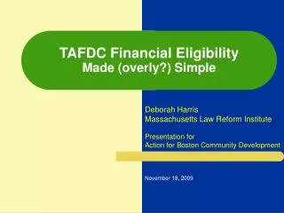 TAFDC Financial Eligibility Made (overly?) Simple