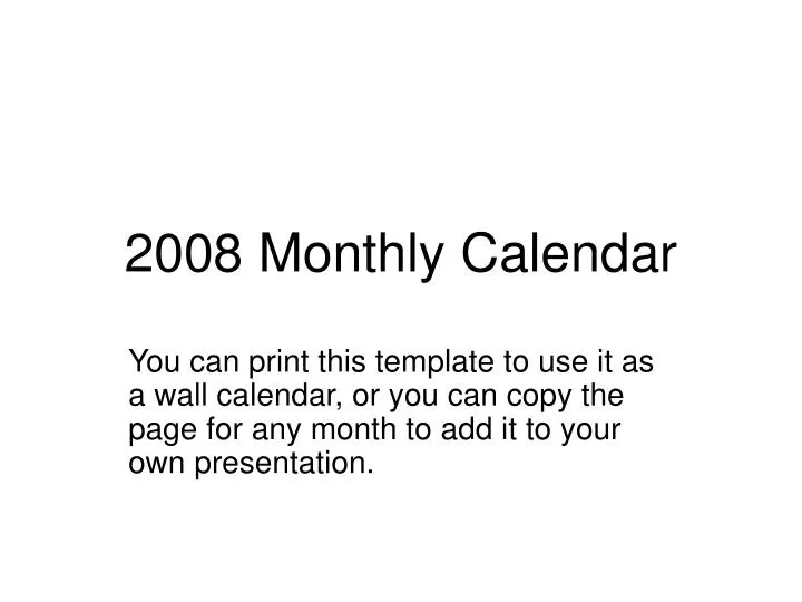 2008 monthly calendar