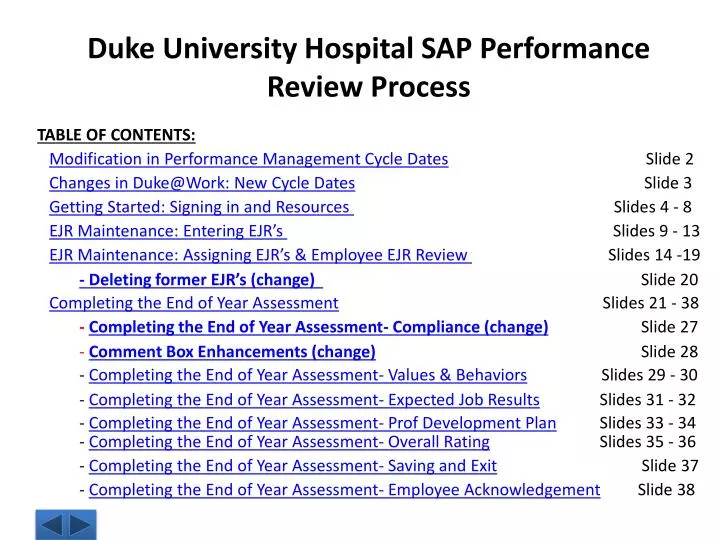 duke university hospital sap performance review process