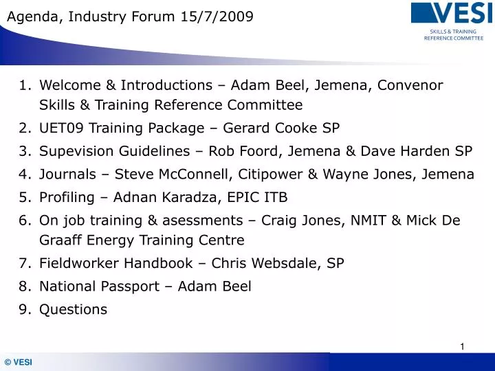 agenda industry forum 15 7 2009
