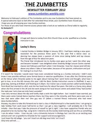 THE ZUMBETTES NEWSLETTER FEBRUARY 2012 zumbettes.weebly