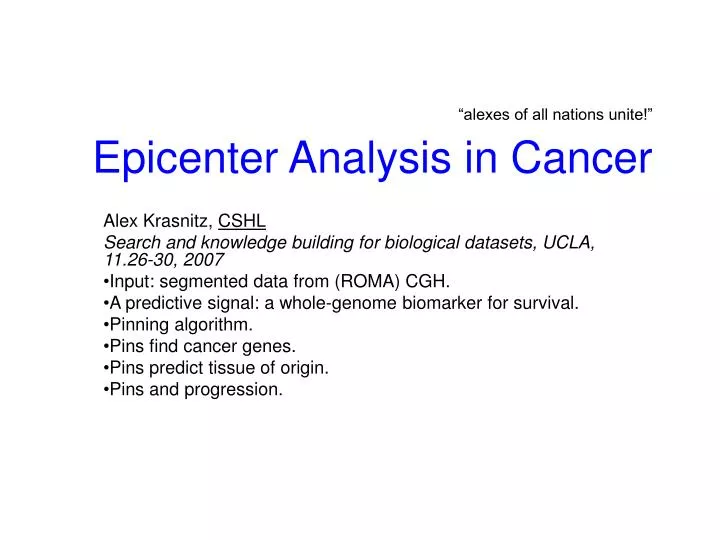 alexes of all nations unite epicenter analysis in cancer