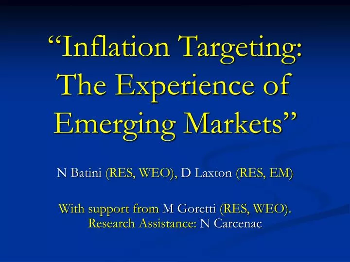 inflation targeting the experience of emerging markets