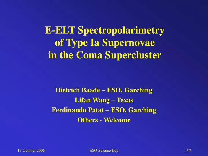 e elt spectropolarimetry of type ia supernovae in the coma supercluster