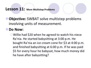 Lesson 11: More Multistep Problems