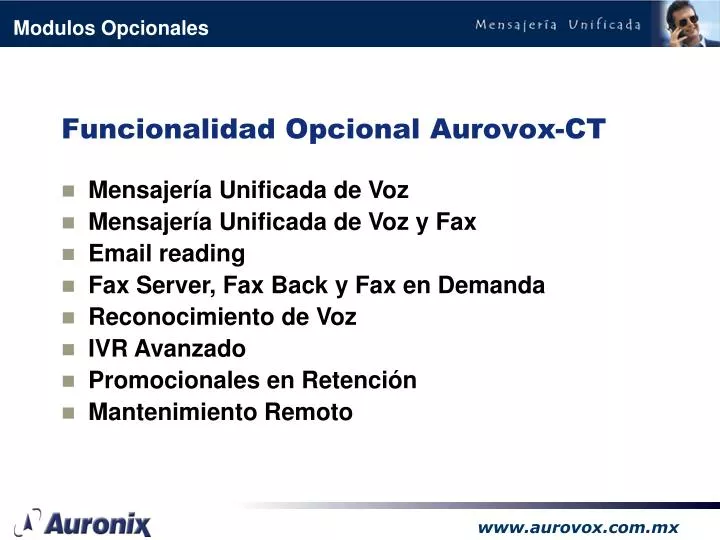 funcionalidad opcional aurovox ct