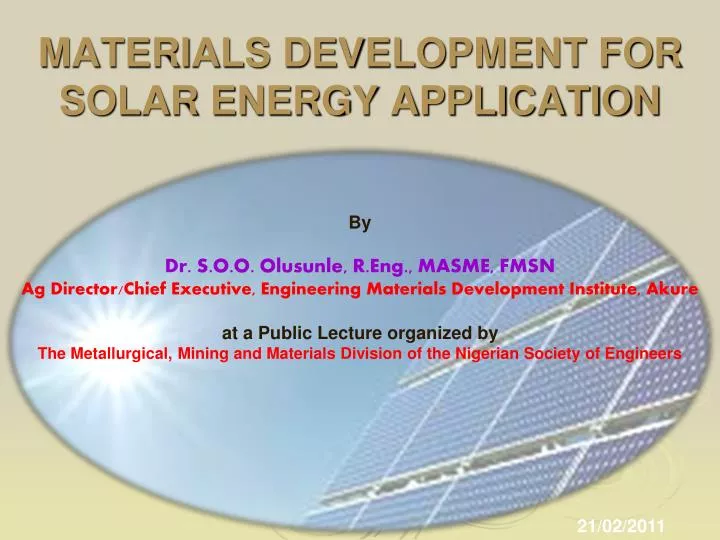 materials development for solar energy application