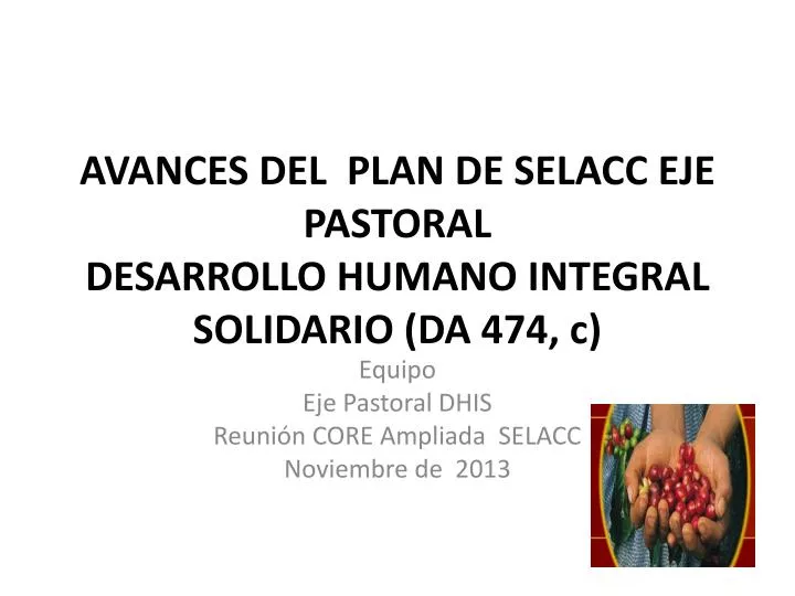 avances del plan de selacc eje pastoral desarrollo humano integral solidario da 474 c