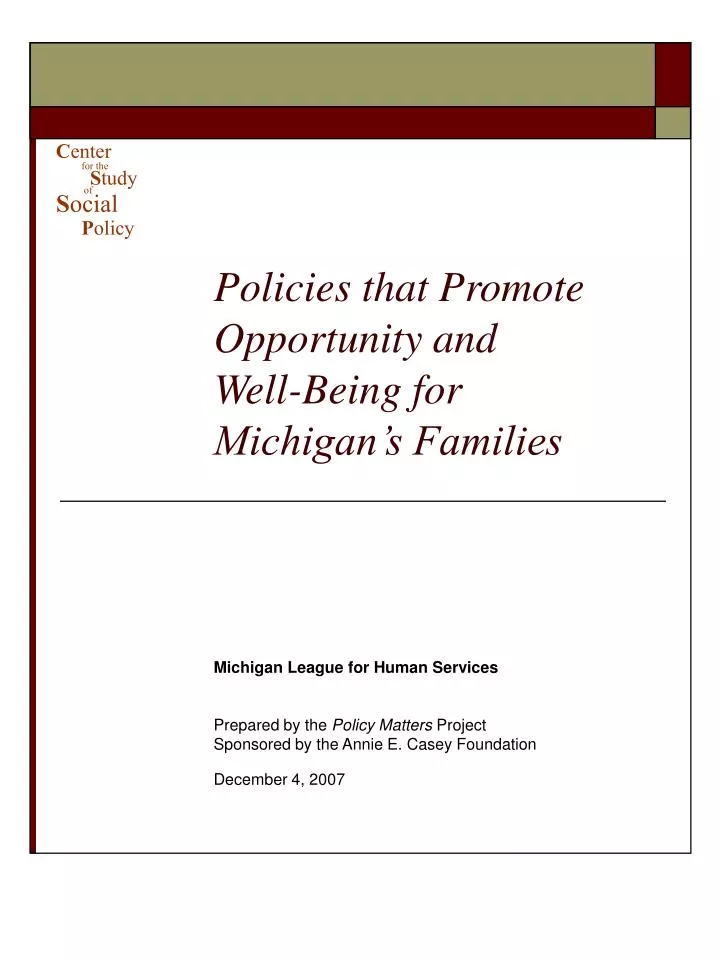 policies that promote opportunity and well being for michigan s families