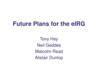 Future Plans for the eIRG