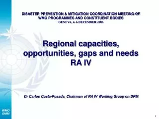 DISASTER PREVENTION &amp; MITIGATION COORDINATION MEETING OF WMO PROGRAMMES AND CONSTITUENT BODIES