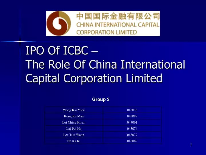 ipo of icbc the role of china international capital corporation limited