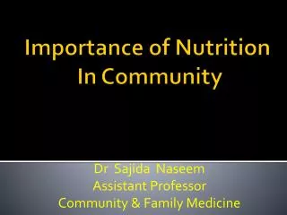 Importance of Nutrition In Community