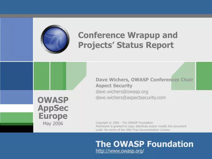 conference wrapup and projects status report