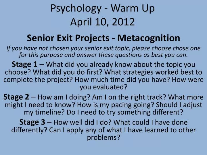 psychology warm up april 10 2012