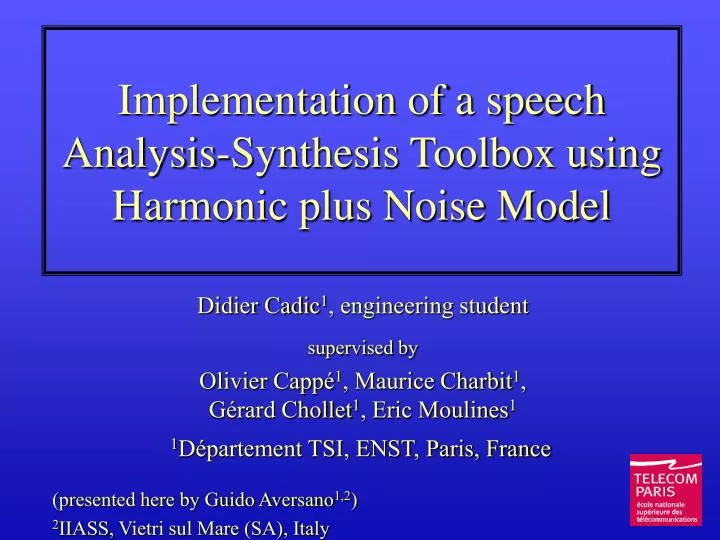 implementation of a speech analysis synthesis toolbox using harmonic plus noise model