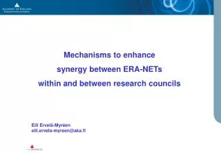 Mechanisms to enhance synergy between ERA-NETs within and between research councils