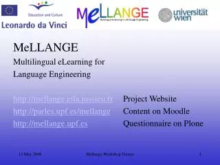 MeLLANGE Multilingual eLearning for Language Engineering