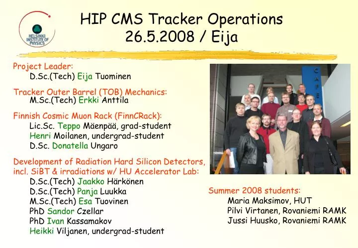 hip cms tracker operations 26 5 2008 eija