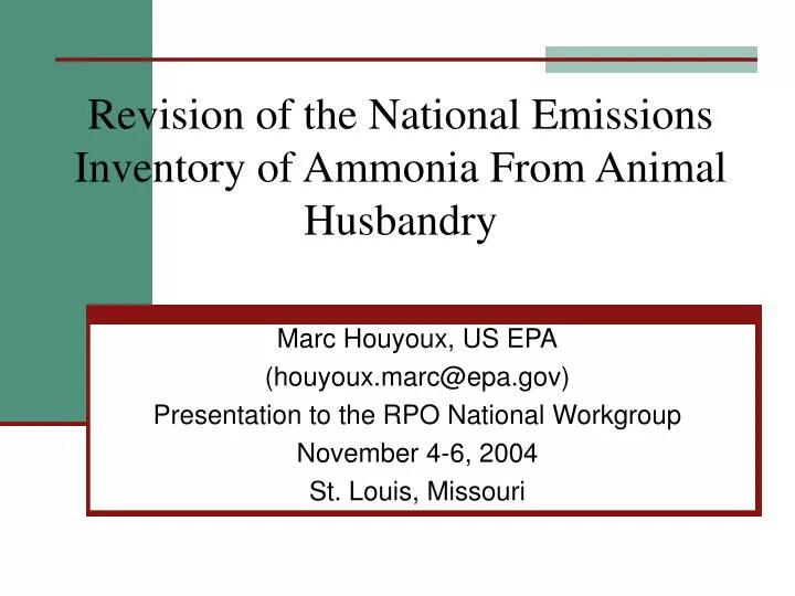 revision of the national emissions inventory of ammonia from animal husbandry