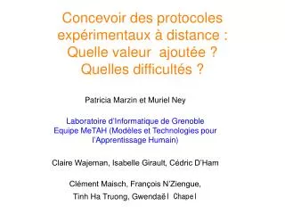 concevoir des protocoles exp r i mentaux distance quelle valeur ajout e quelles difficult s