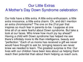 Our Little Extras A Mother's Day Down Syndrome celebration