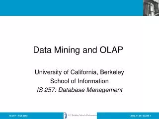 Data Mining and OLAP