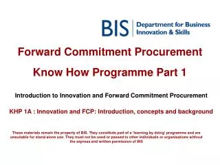 Forward Commitment Procurement Know How Programme Part 1