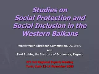 Studies on Social Protection and Social Inclusion in the Western Balkans