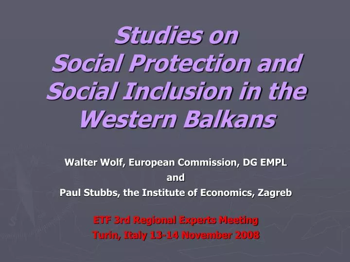studies on social protection and social inclusion in the western balkans