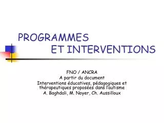 programmes et interventions