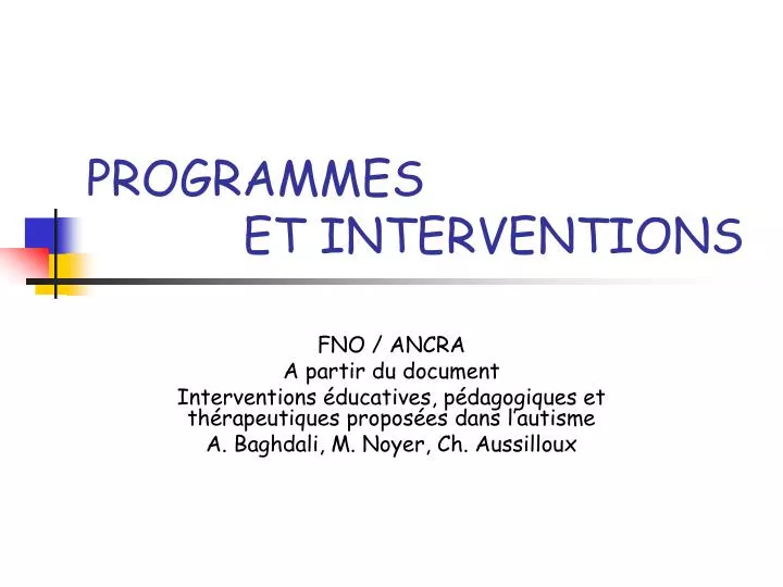 programmes et interventions