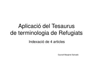Aplicació del Tesaurus de terminologia de Refugiats