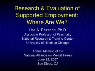 Research &amp; Evaluation of Supported Employment: Where Are We?