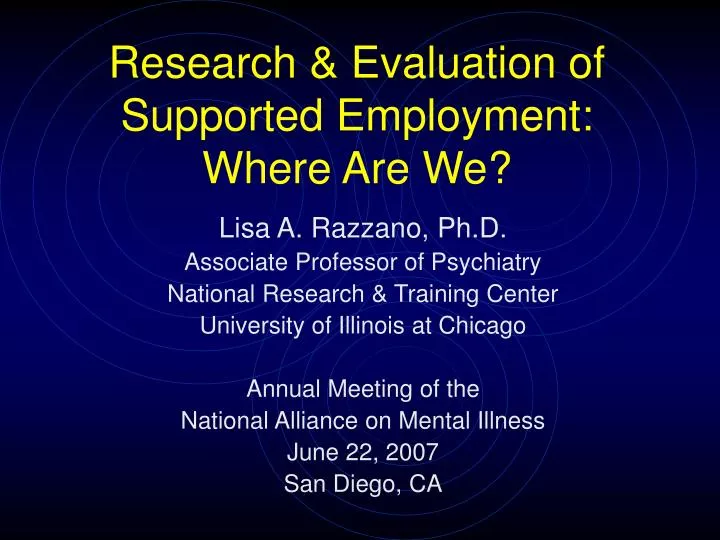 research evaluation of supported employment where are we