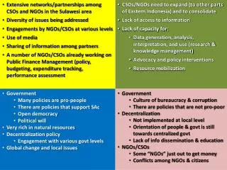 Extensive networks/partnerships among CSOs and NGOs in the Sulawesi area