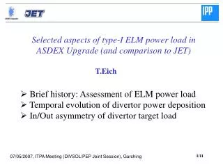 Selected aspects of type-I ELM power load in ASDEX Upgrade (and comparison to JET)